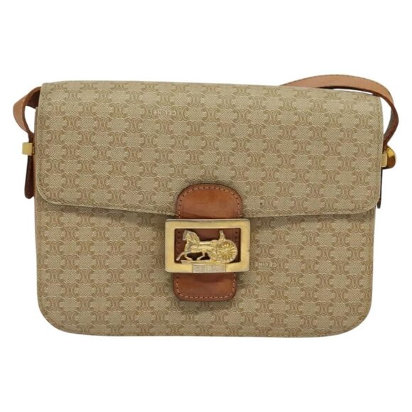 Authentic CELINE Macadam Canvas Shoulder Bag PVC Beige Gold - Picture 5 of 16